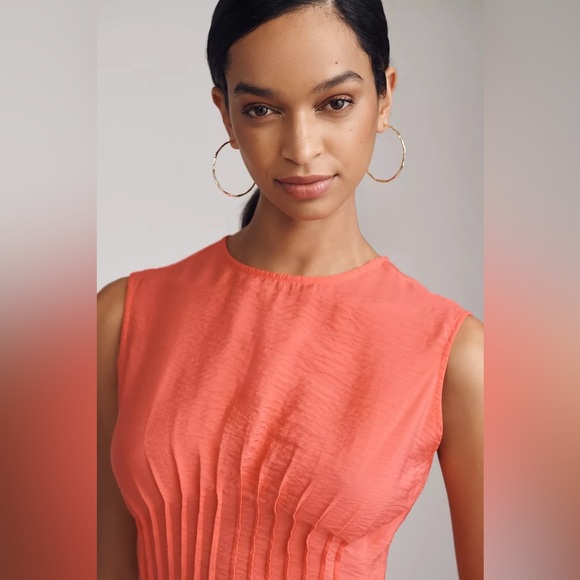 The Della Pleated-Waist Shell Top by Anthropologie in Coral Red. NWT! - Picture 4 of 4